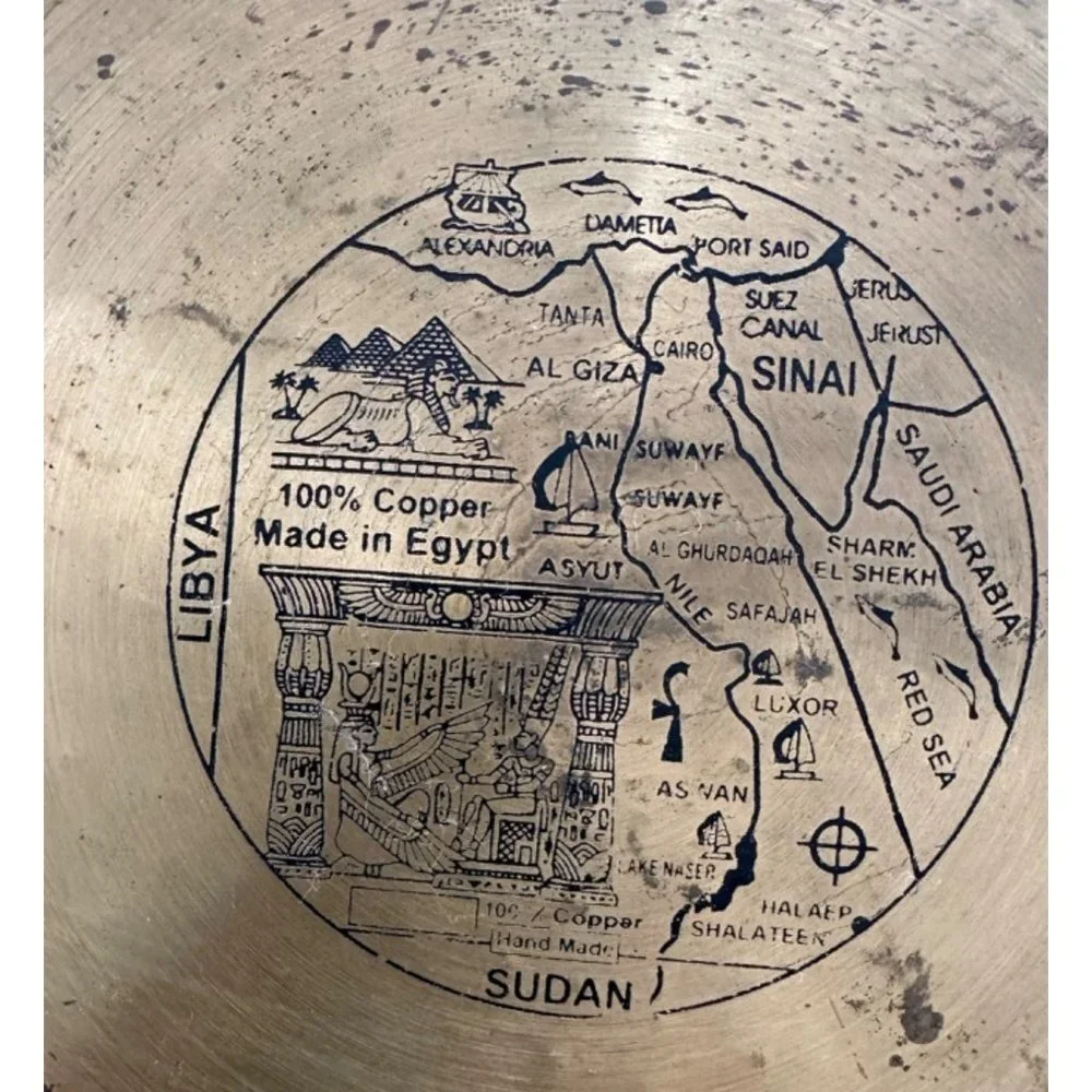 Sphinx & 3 Pyramids Egypt Map Copper Collection Plate 11 inch Handmade Sku 2707